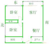 明月一路小区2室1厅1卫45㎡户型图