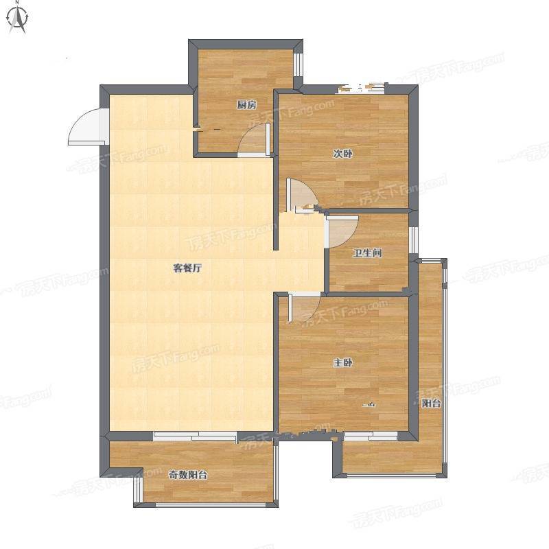 丽都新城二期2室2厅0卫84㎡户型图