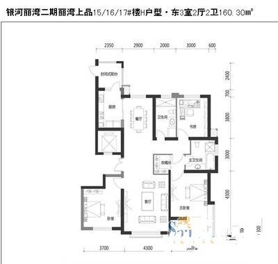 丽湾上品3室2厅2卫160㎡户型图