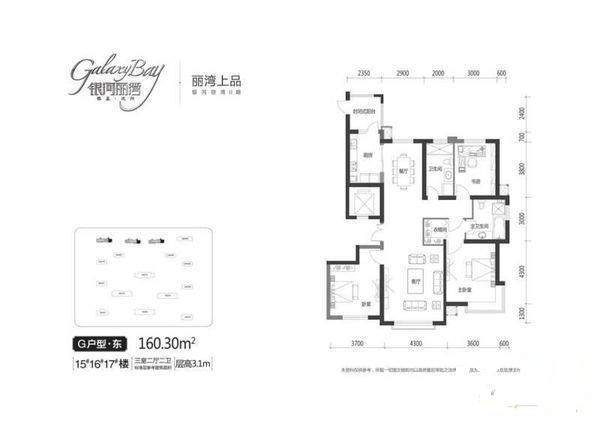 丽湾上品3室2厅2卫160㎡户型图