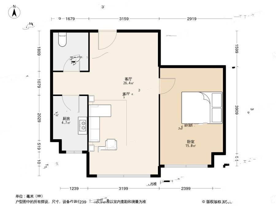 碧桂园银河城星座1室1厅1卫63㎡户型图