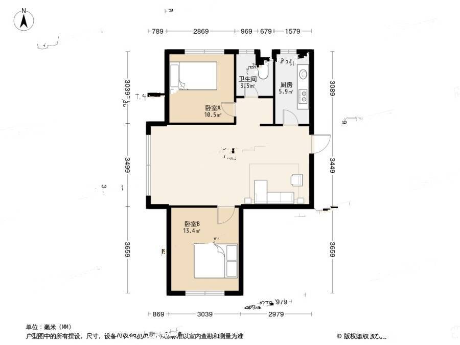 碧桂园银河城星座2室2厅1卫81.8㎡户型图