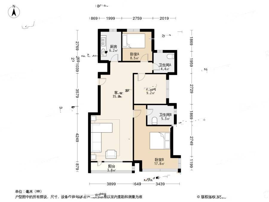 碧桂园银河城星座3室2厅2卫114㎡户型图