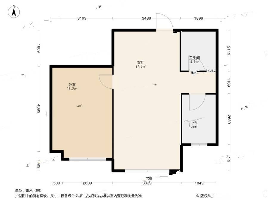 碧桂园银河城星座1室1厅1卫60.3㎡户型图