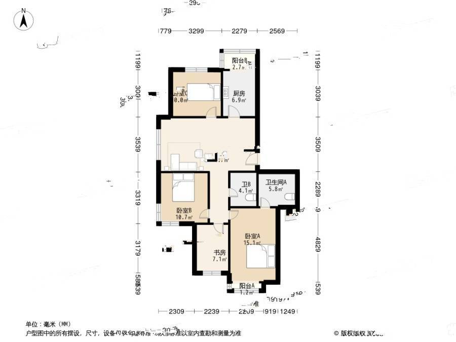 滨河湾小区二期4室2厅2卫133.4㎡户型图