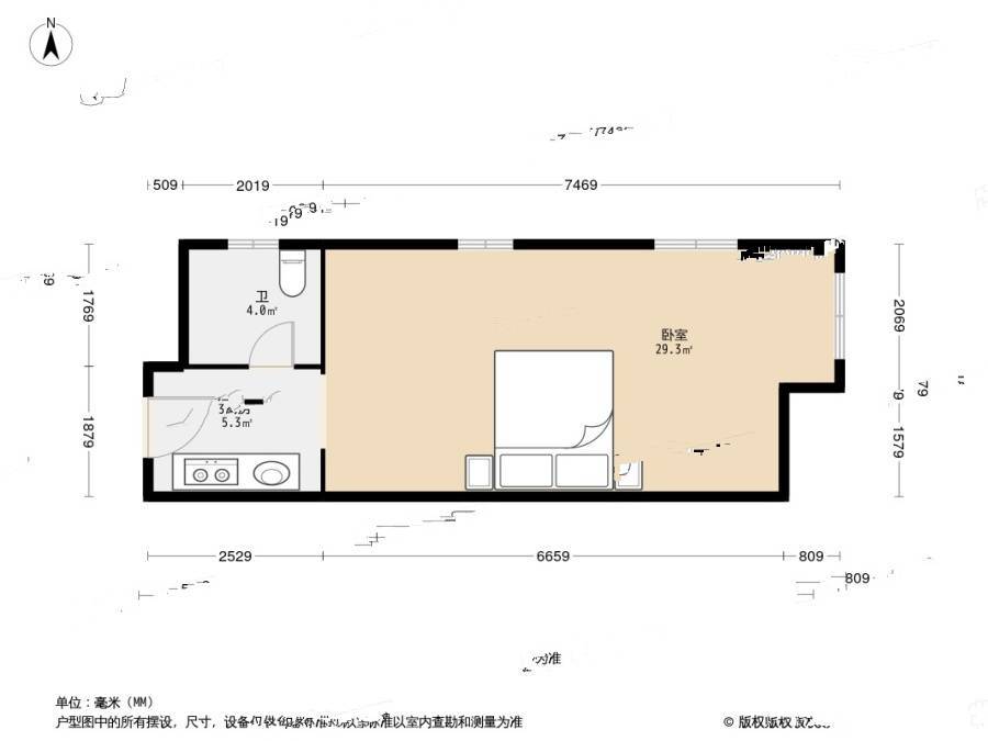 和泓尚品1室1厅1卫57㎡户型图