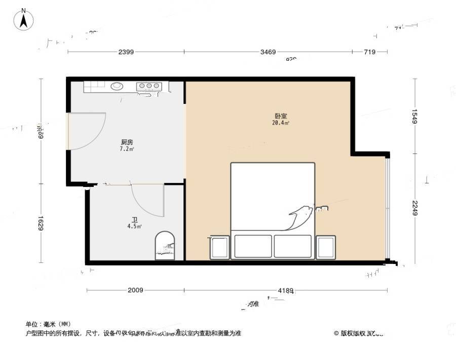 和泓尚品1室0厅1卫39㎡户型图