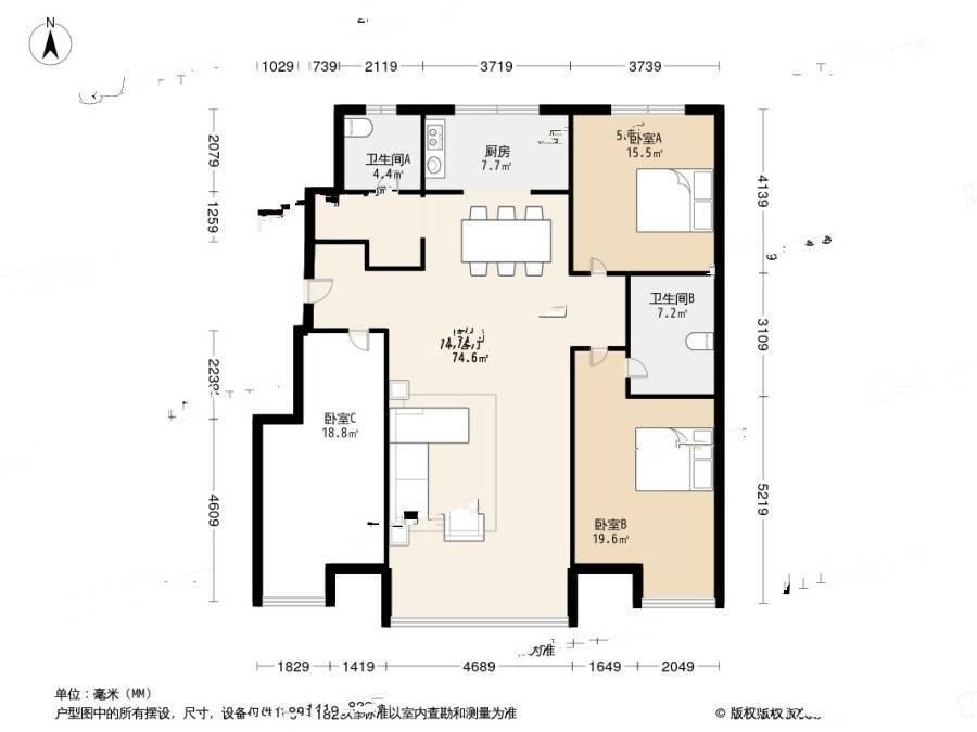 华润置地凯旋门3室2厅2卫140.6㎡户型图