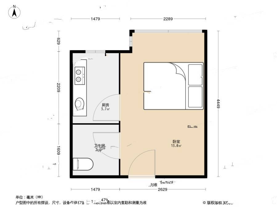 紫郡城1室0厅1卫28㎡户型图