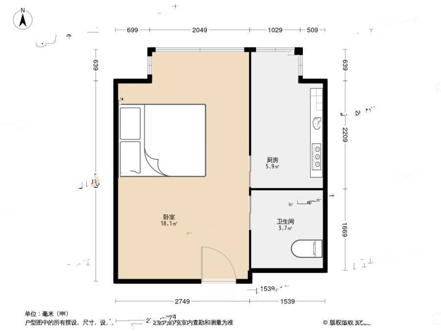 紫郡城1室0厅1卫27㎡户型图