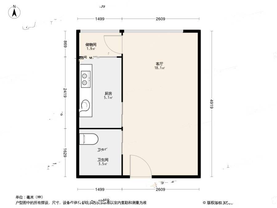 紫郡城1室1厅1卫33㎡户型图