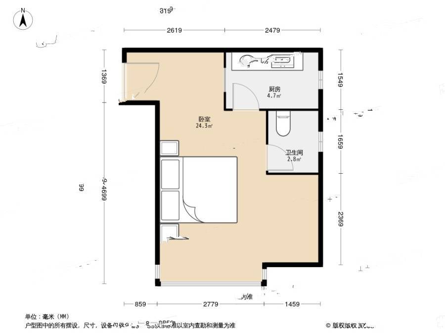 紫郡城1室0厅1卫40.8㎡户型图