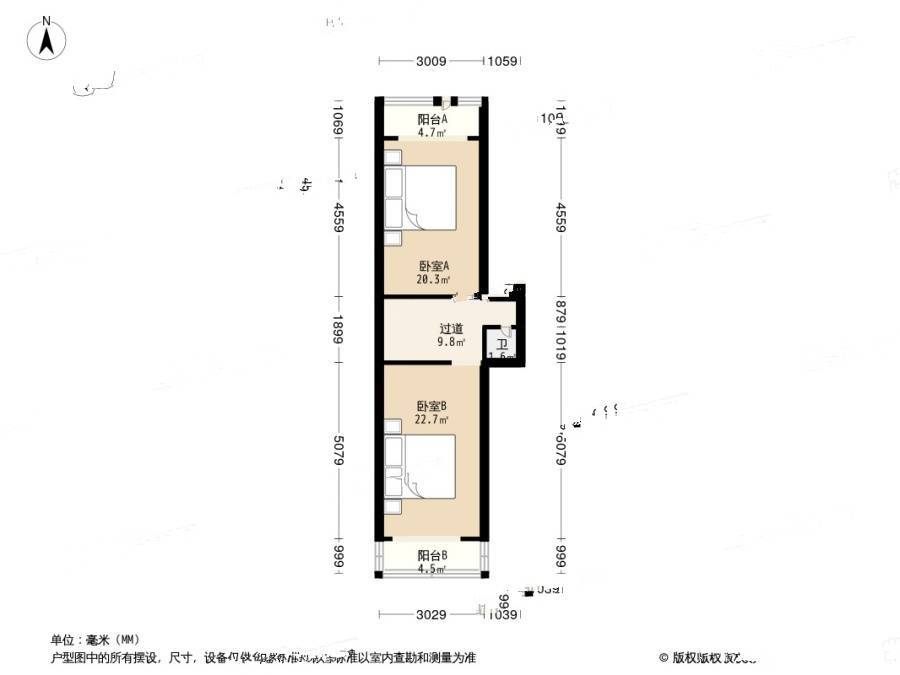 秀山小区2室1厅1卫66㎡户型图