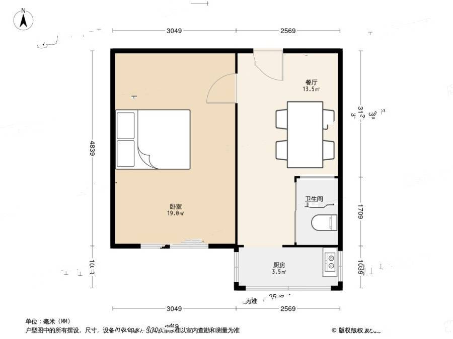 秀山小区1室1厅1卫36㎡户型图