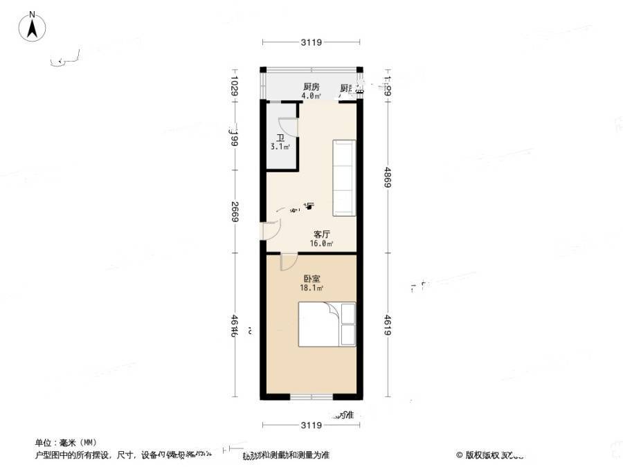 秀山小区1室1厅1卫36.9㎡户型图