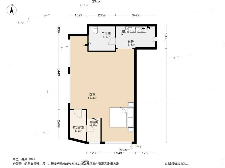 奥体万达广场1室0厅1卫72㎡户型图