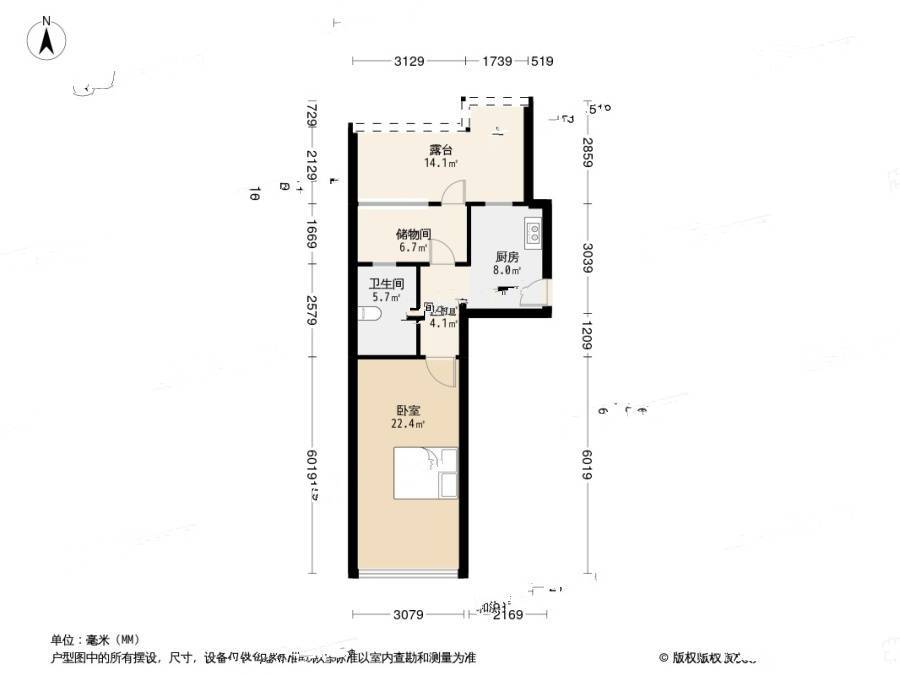 世纪新城五期1室1厅1卫44㎡户型图