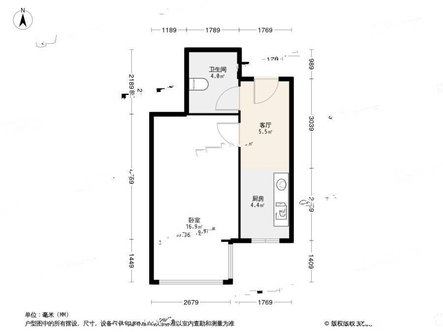 世纪新城五期1室1厅1卫40㎡户型图