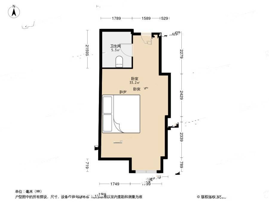 亚洲大厦1室1厅1卫43.5㎡户型图