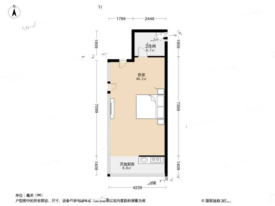 亚洲大厦1室1厅1卫61.4㎡户型图