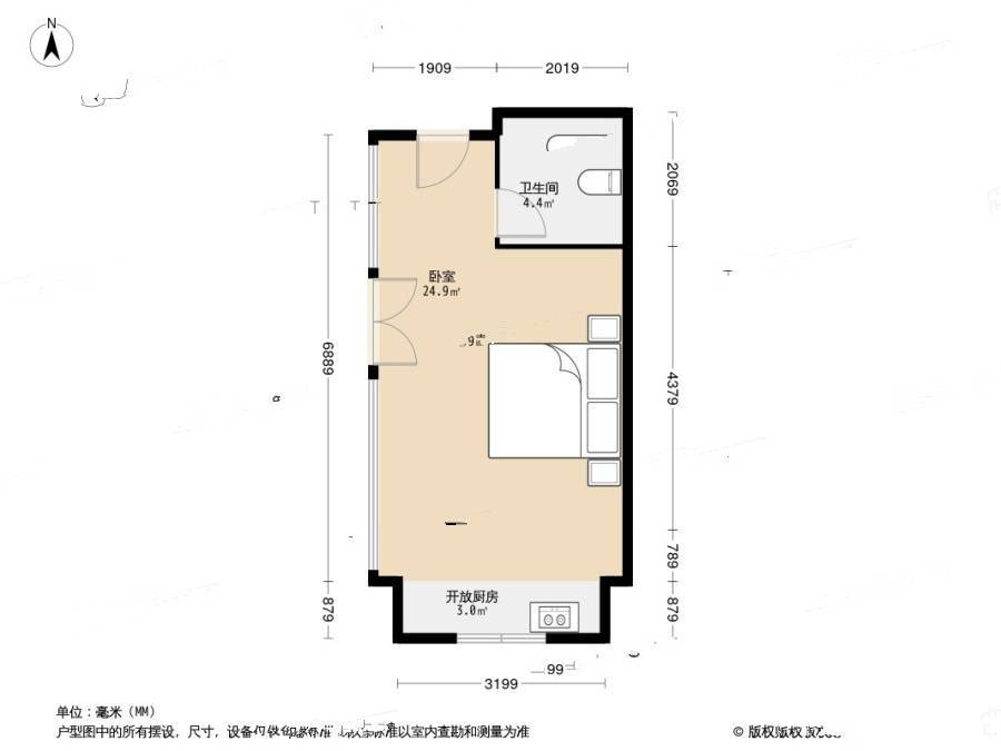 亚洲大厦1室1厅1卫44.1㎡户型图