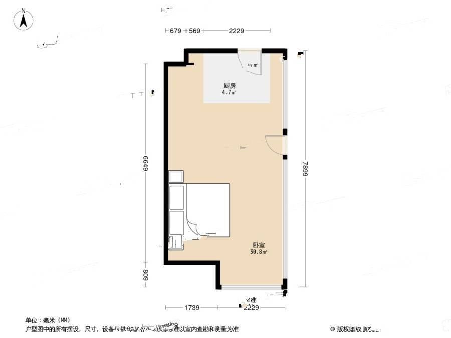 亚洲大厦1室1厅1卫44.1㎡户型图