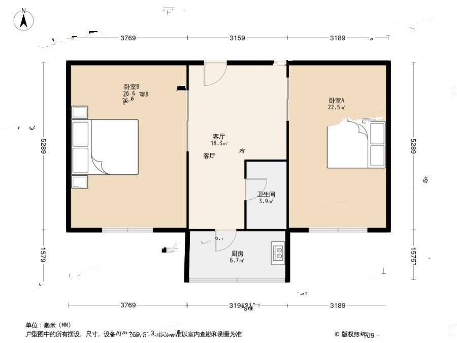 文荟社区2室1厅1卫73㎡户型图