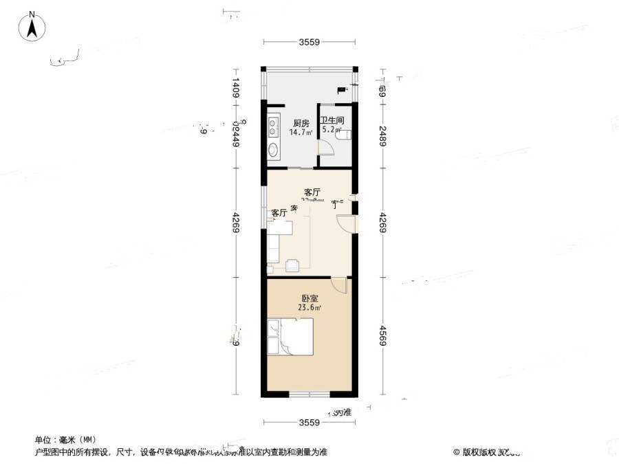 百乐小区(道义)1室1厅1卫55.7㎡户型图