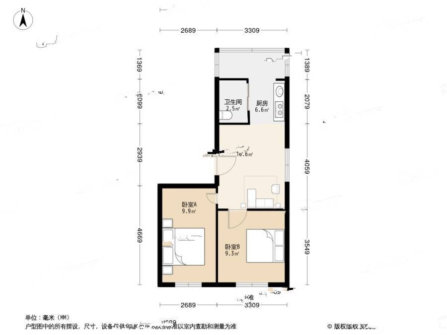 百乐小区(道义)2室1厅1卫71.7㎡户型图