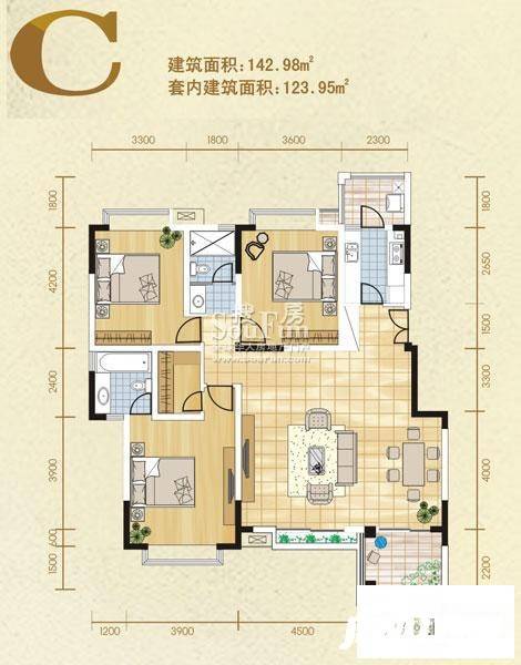 美好家园别墅3室2厅2卫143㎡户型图