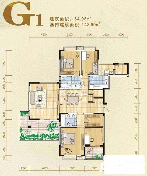 美好家园别墅5室2厅3卫165㎡户型图