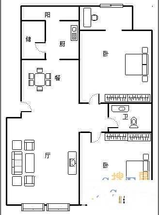 百盛苑2室2厅1卫114㎡户型图