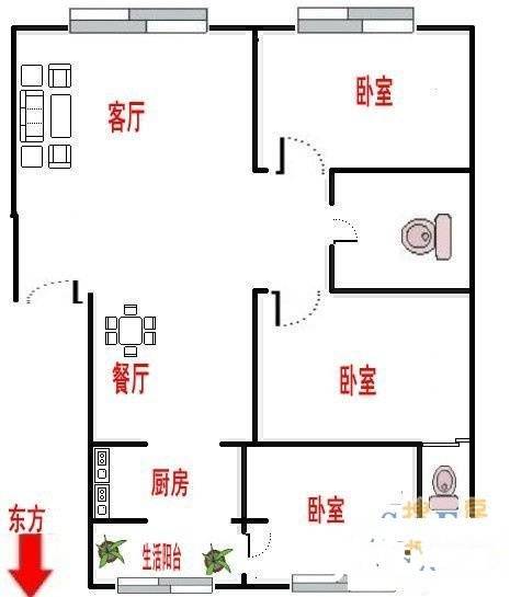 百盛苑3室2厅1卫113㎡户型图