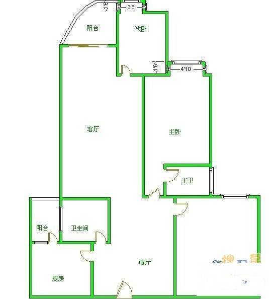 康桥品上3室2厅1卫90㎡户型图