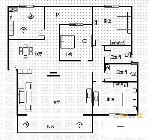 锦绣华都3室2厅2卫125㎡户型图