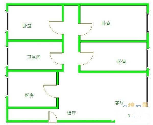 锦绣西苑3室1厅1卫105㎡户型图