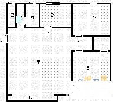 鹃城苑3室2厅2卫105㎡户型图