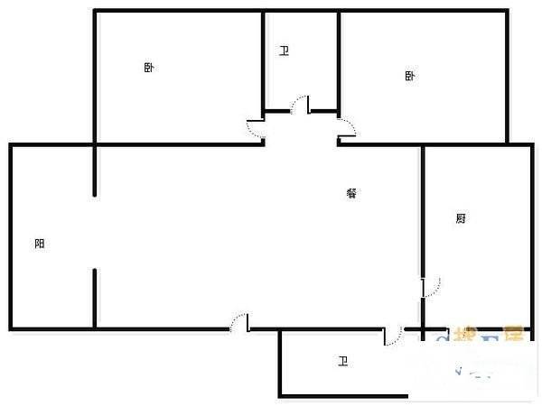 时代花城一期2室2厅2卫89㎡户型图