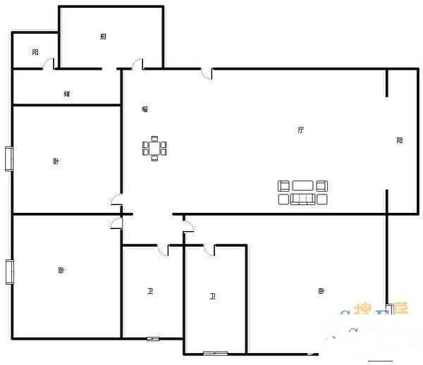 时代花城一期3室2厅2卫153㎡户型图