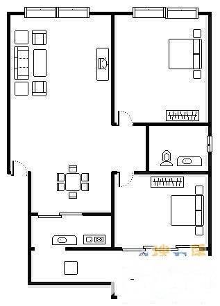 南阳锦城锦绣阁2室1厅1卫90㎡户型图