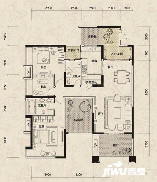 长城半岛城邦三期3室1厅2卫145㎡户型图