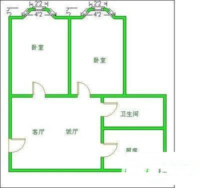 紫荆社区2室2厅1卫73㎡户型图