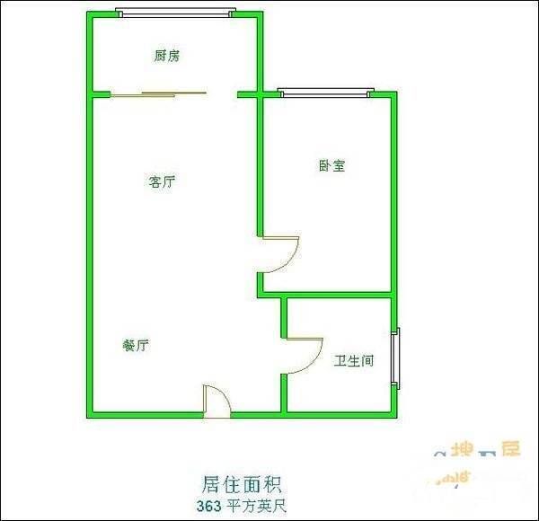 利通出水芙蓉1室1厅1卫41㎡户型图