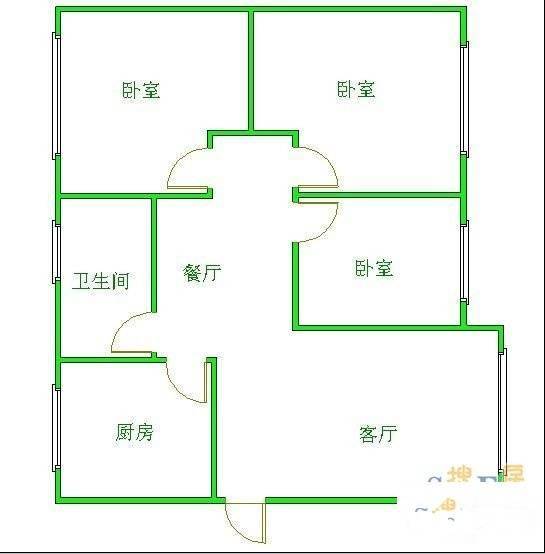 西藏地质花苑3室2厅1卫106㎡户型图