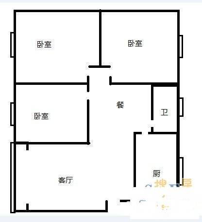 西藏地质花苑3室2厅1卫106㎡户型图