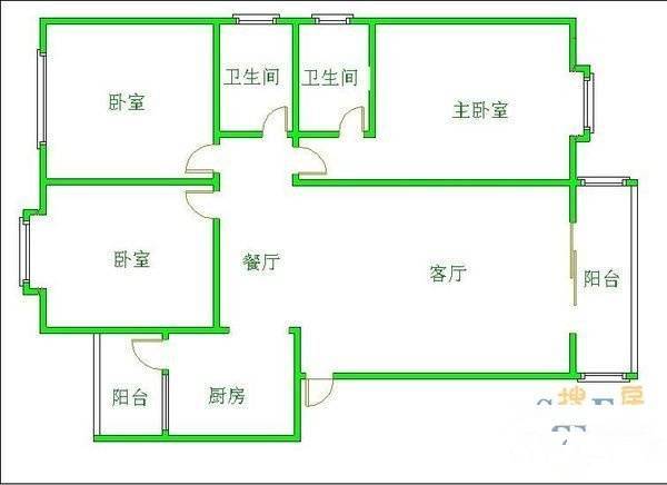 华阳府河名居3室2厅2卫125㎡户型图