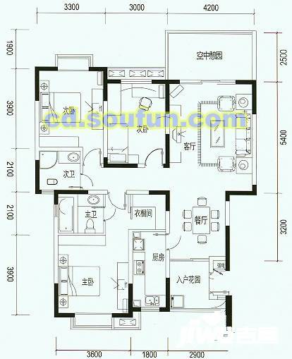 万树森林3室2厅2卫124.1㎡户型图