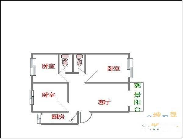 双流楠苑2室2厅1卫110㎡户型图