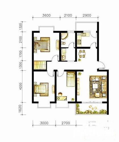 团结府河新城3室2厅2卫98㎡户型图