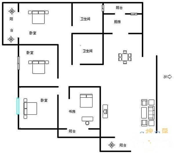 建阳欣语4室2厅1卫137㎡户型图